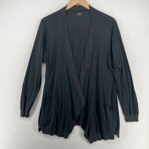 EILEEN FISHER Cardigan L Silk Cotton Jersey Open Front Draped Long Sleeve Black